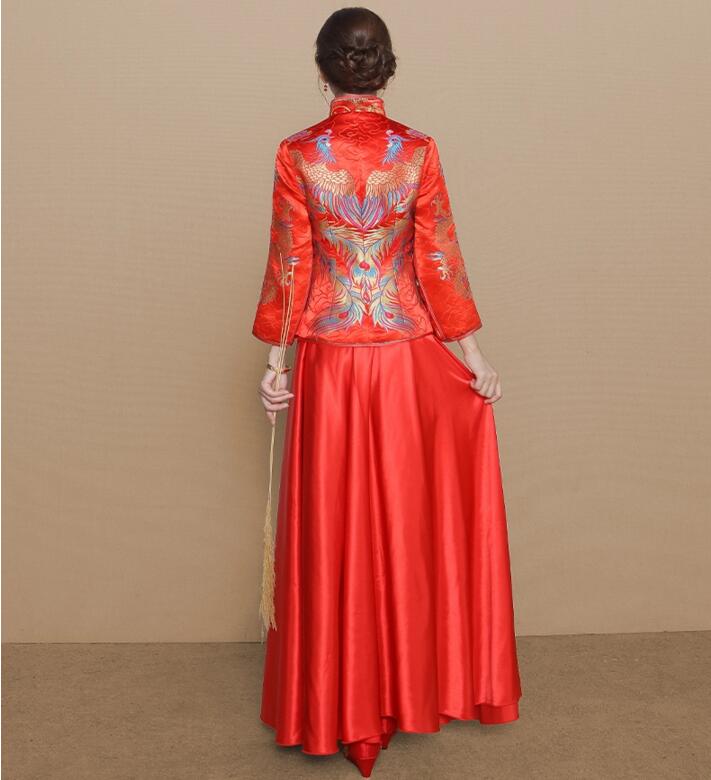 龙凤褂裙长袖中式婚纱礼服
