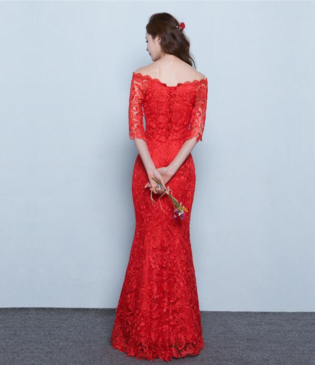 夏季性感鱼尾长款红色结婚中式礼服