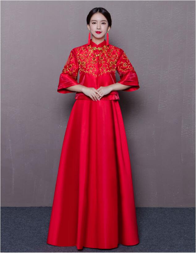 复古立领旗袍龙凤褂中式婚纱礼服
