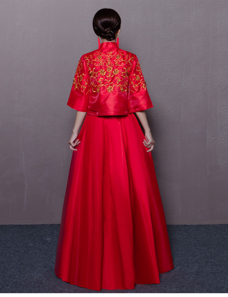 中式婚纱礼服红色旗袍长款