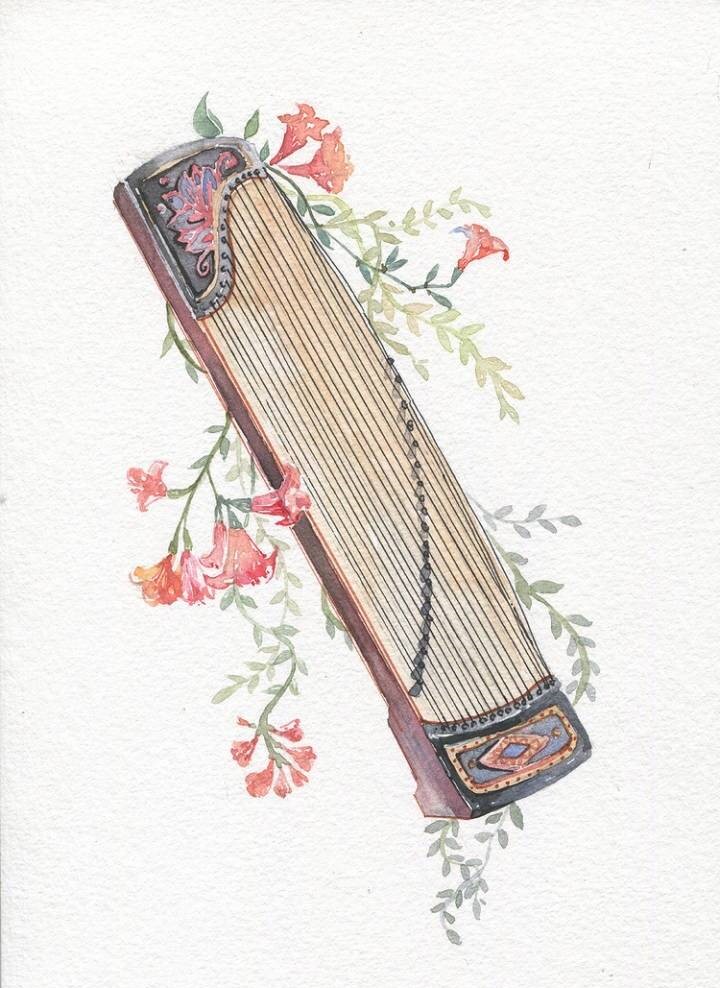 9款唯美古风图片:一组古风乐器插画!