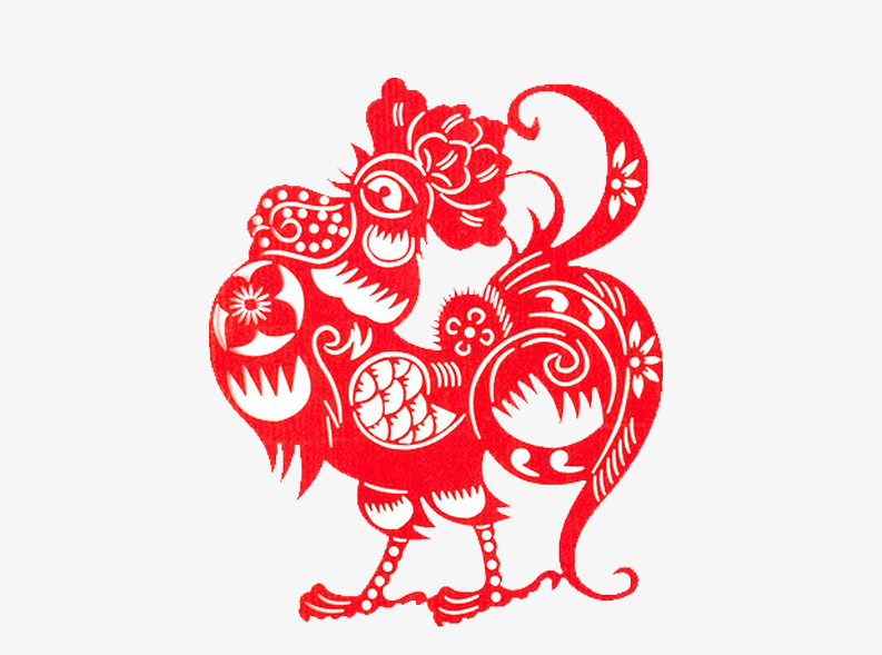 六款新春鸡年剪纸图案：金鸡报晓