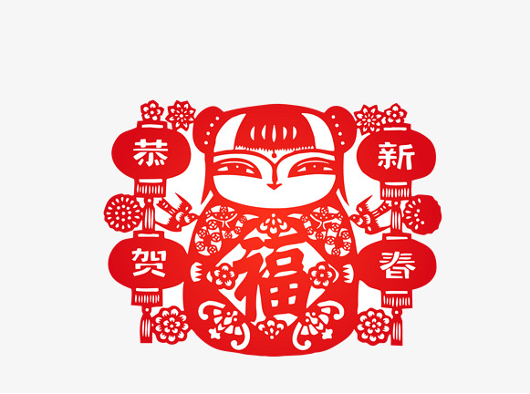 六款吉祥福娃剪纸图案：吉祥如意万事顺