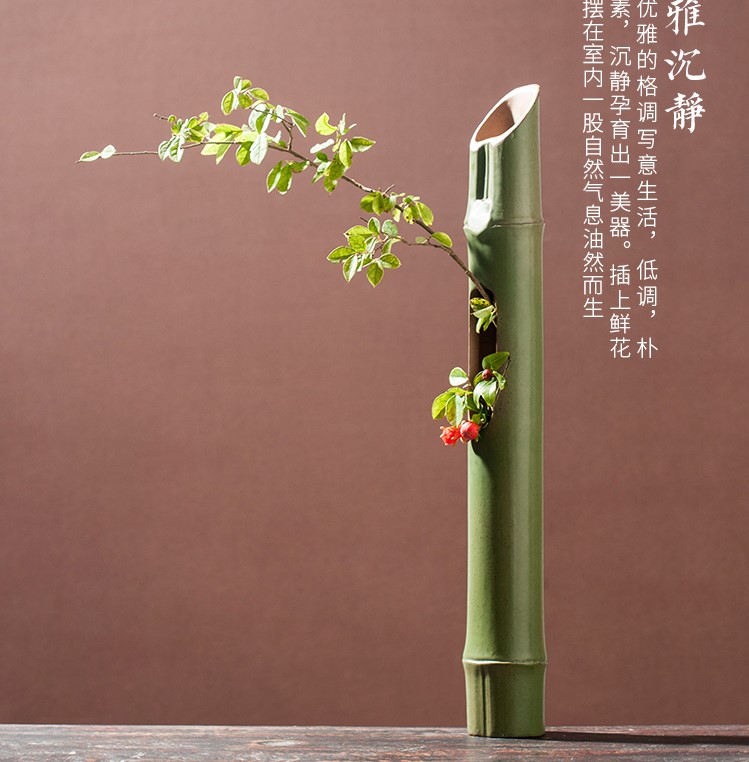 创意仿竹壁挂花器花艺，禅意中式插花
