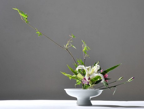 小清新插花艺术：白色创意陶瓷花器插花