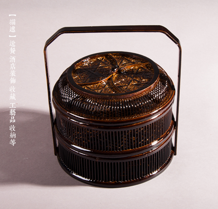 复古中国风手提篮子，精致手工竹编餐篮