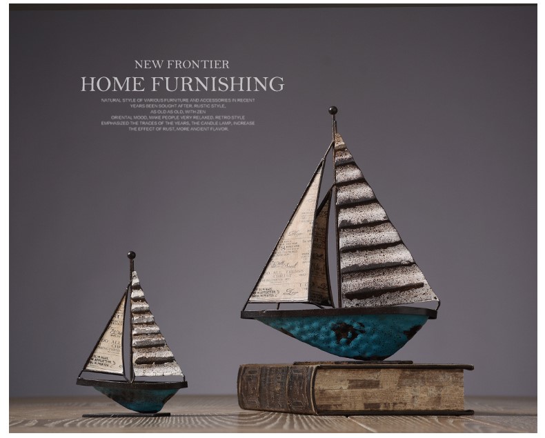 古典铁艺帆船摆件，做旧铁艺品