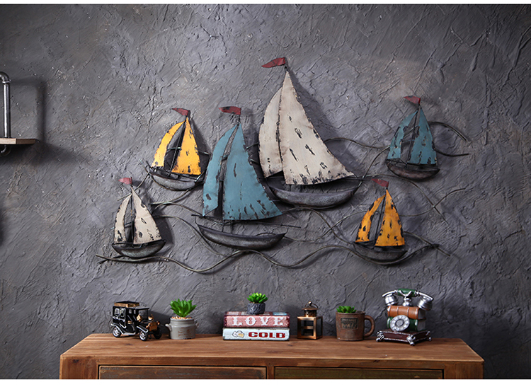 复古铁艺帆船墙壁装饰品挂件