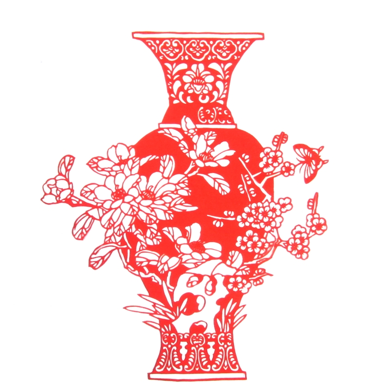 11款精美手工红花瓷剪纸，茶壶剪纸工艺品