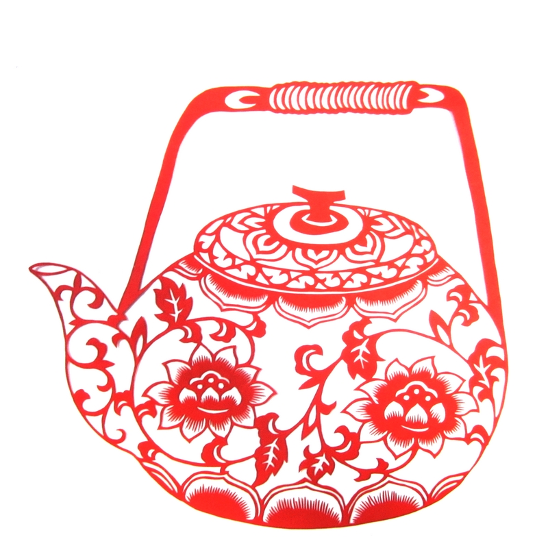 11款精美手工红花瓷剪纸，茶壶剪纸工艺品