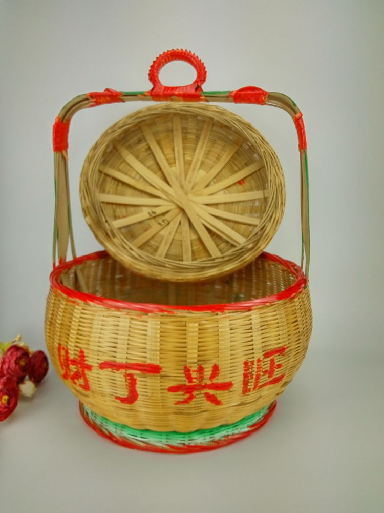 手工竹编竹篮，手绘彩绘礼品篮