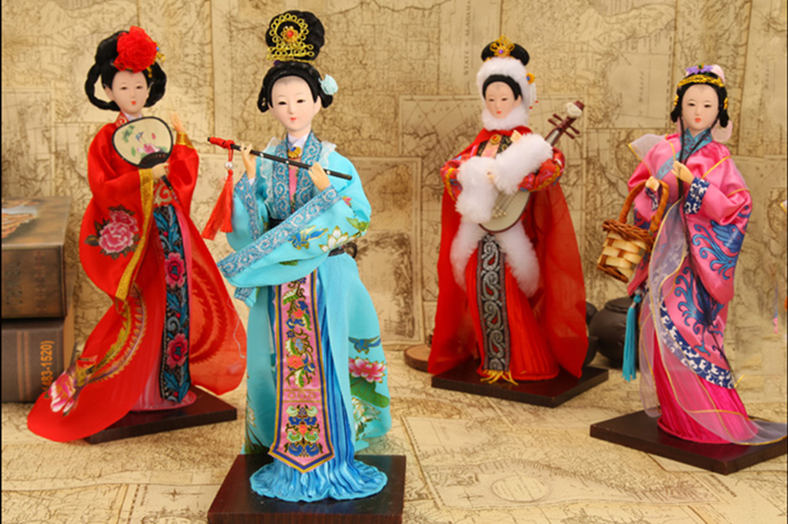 北京传统绢人摆件十三钗四大美女工艺品