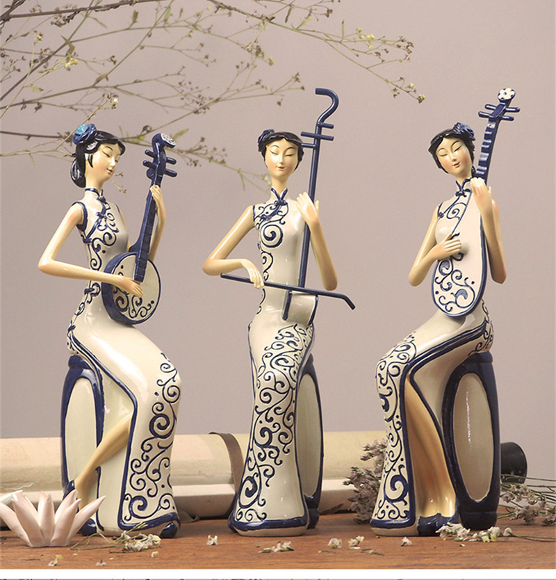 新中式古典旗袍奏乐仕女工艺品