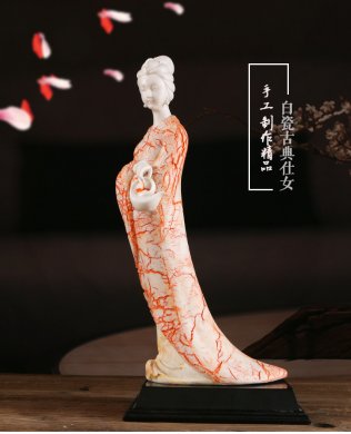 中国风古典美女白瓷仕女艺术品