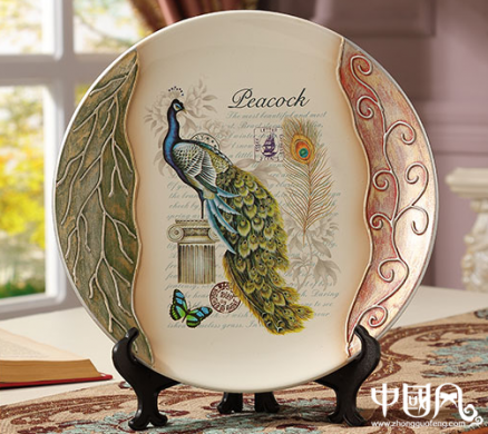 欧式装饰动物彩绘陶瓷挂盘摆件图片