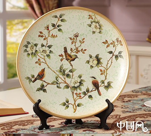 欧式装饰动物彩绘陶瓷挂盘摆件图片