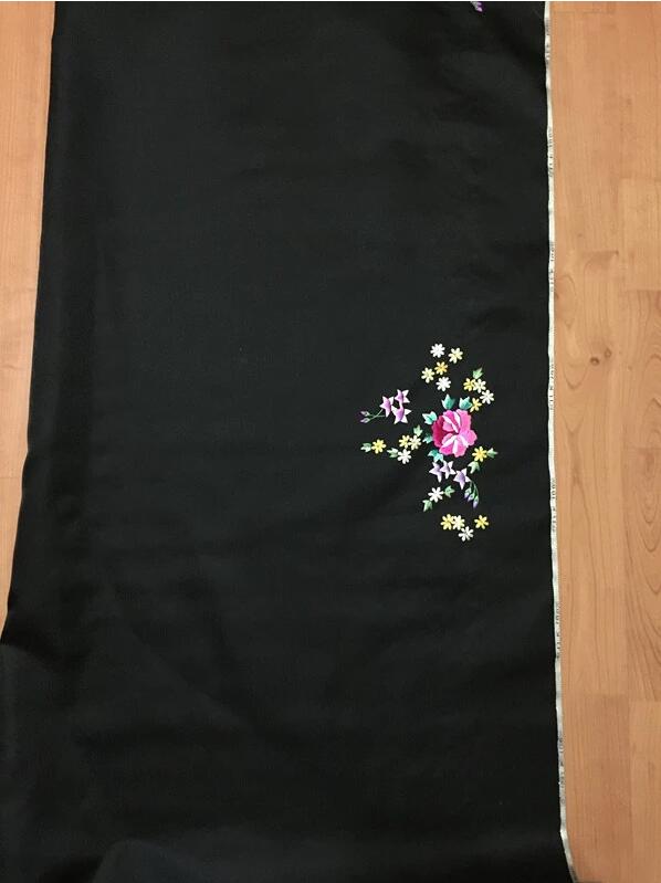 传统黑色真丝手工刺绣提花布