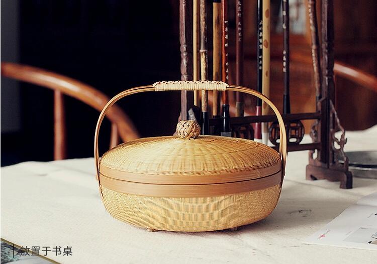 竹编制品中国风茶点收纳箪篮
