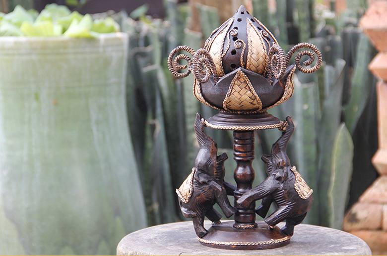 泰国木雕民族风招财大象熏香炉