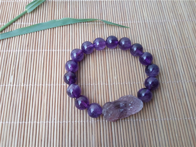天然紫水晶貔貅手串