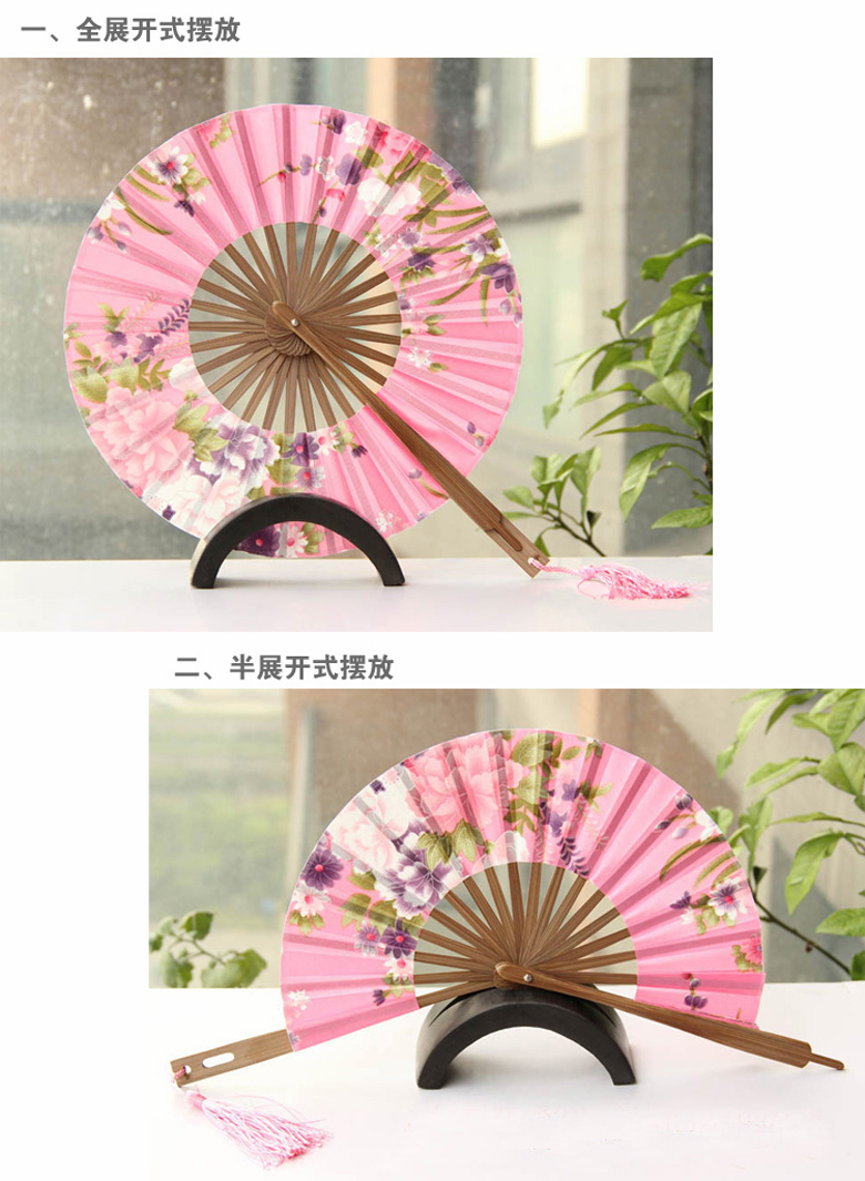 日式360度旋转圆形竹工艺团扇扇子图片
