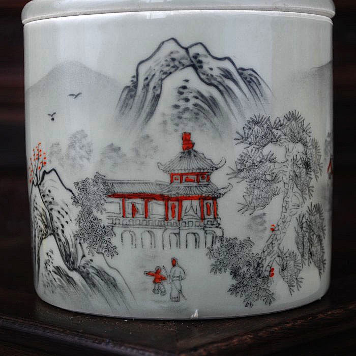 手绘民国山水图景德镇陶瓷仿古蝈蝈罐
