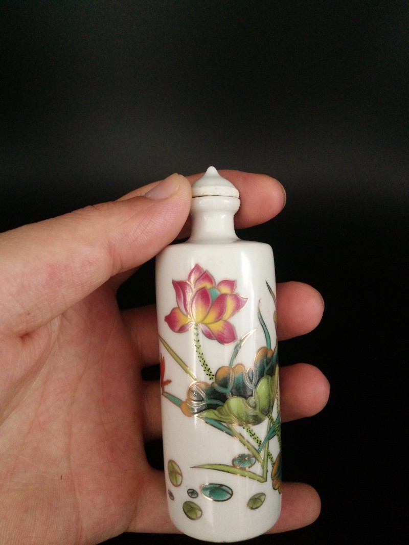 仿古玩贴印花美人花鸟图陶瓷鼻烟壶