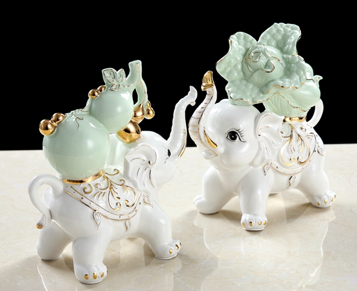 萌萌的大象葫芦创意陶瓷工艺品