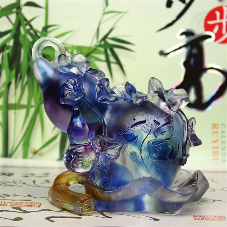 蓝紫色琉璃葫芦工艺装饰品摆