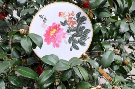 汉文化汉服配饰国画牡丹绢面团扇