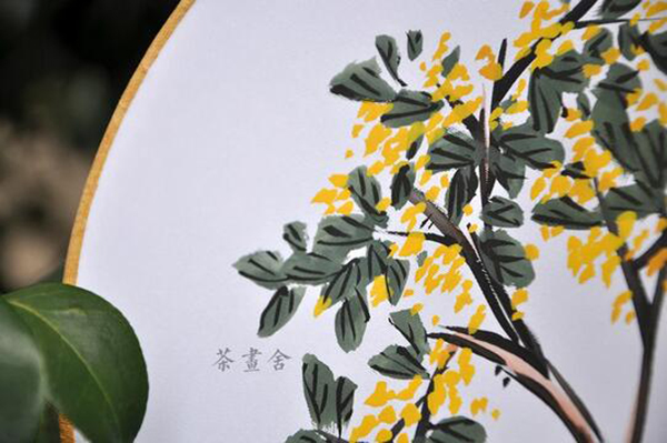 汉文化汉服配饰国画桂花绢面团扇