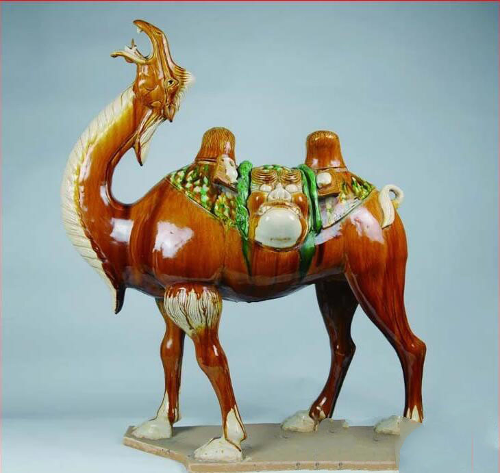 仿古唐三彩陶瓷器骆驼高水旺摆件