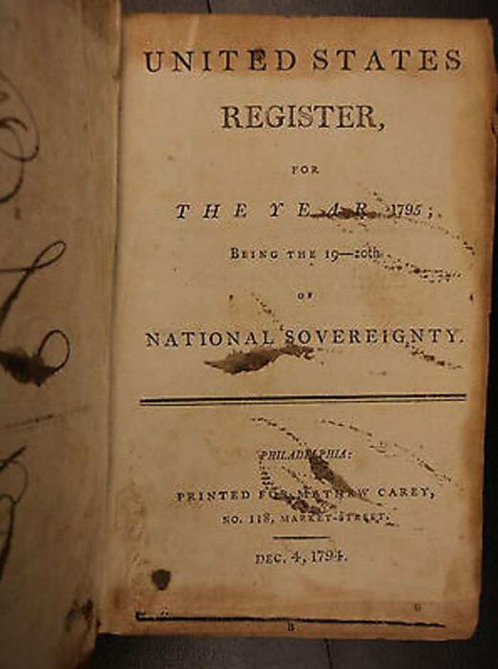 1794年美国注册乔治·华盛顿宪法批准收藏古书籍
