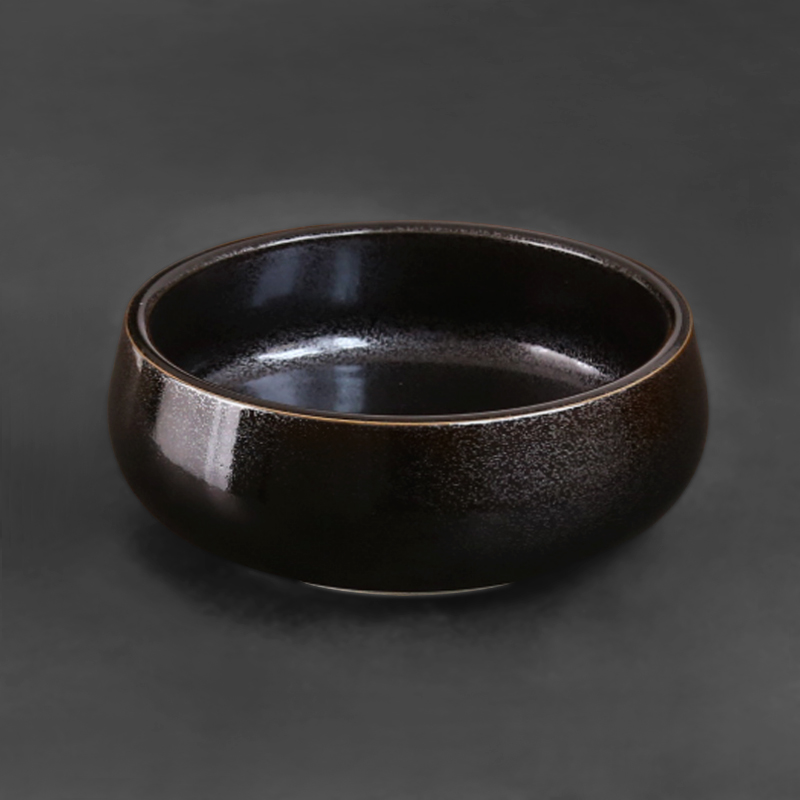 日式陶瓷，黑釉银斑水盂