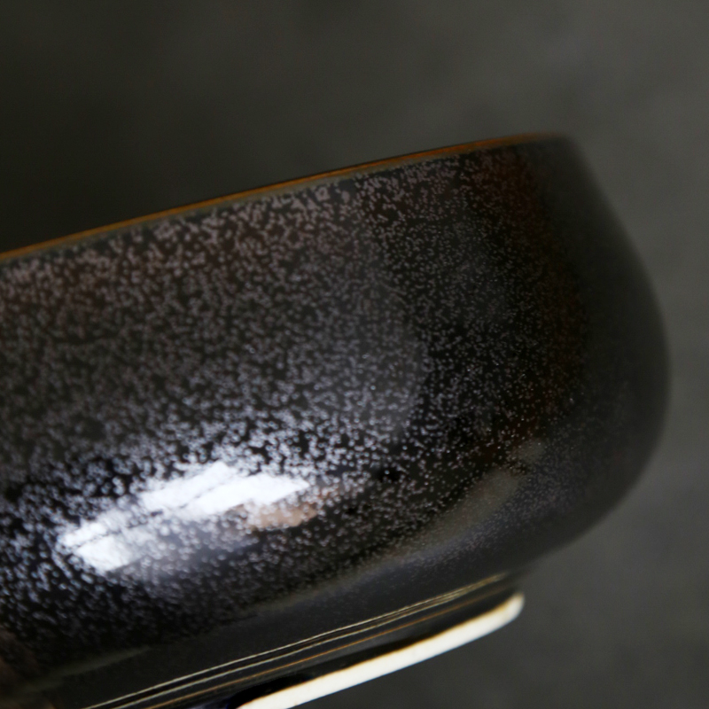 日式陶瓷，黑釉银斑水盂