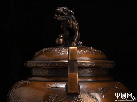 日本高冈铜器,福狮子香炉
