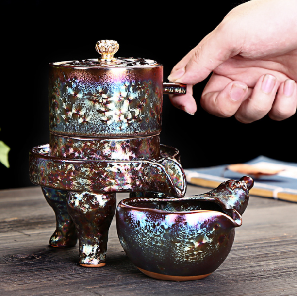 鎏金半自动茶具，中式石磨功夫茶具