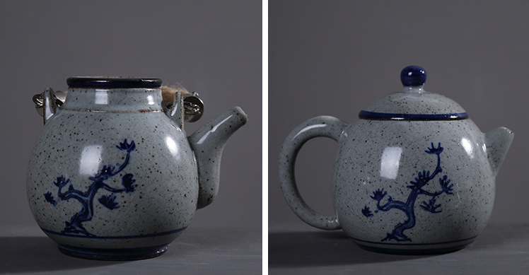 复古陶瓷一壶两杯茶具，粗麻绳提梁壶具