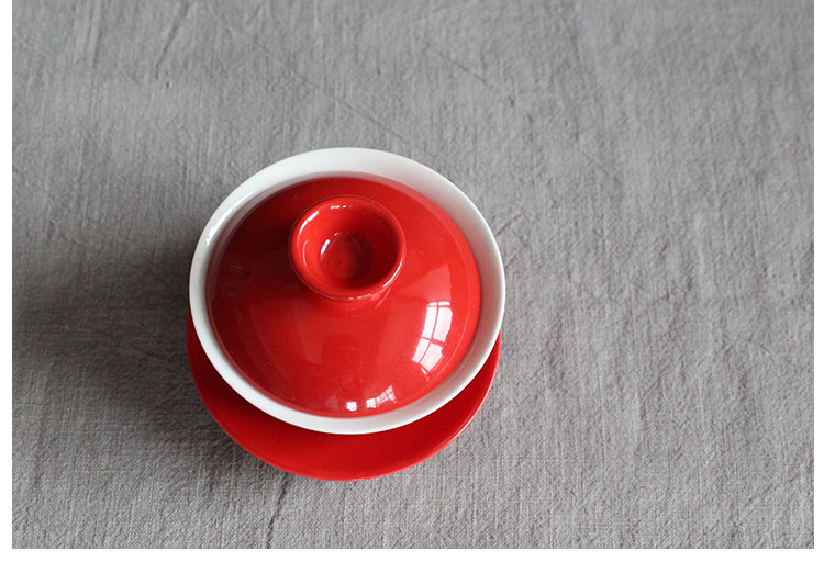 简约富贵红盖碗，中国风喜庆红釉陶瓷茶具