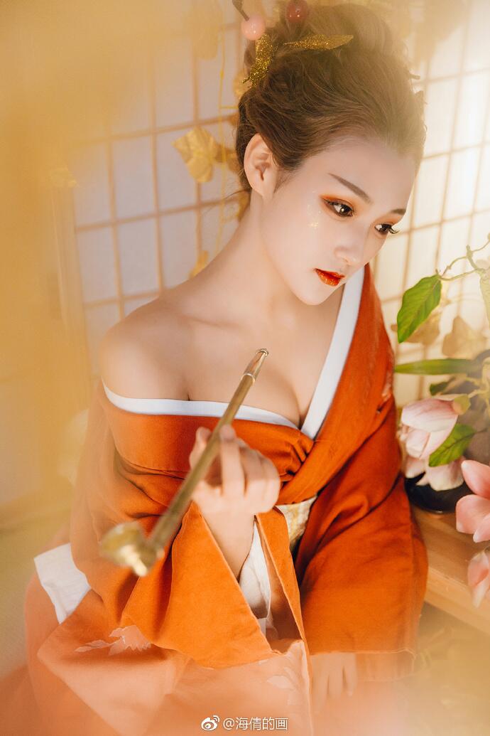 日式和服风古装摄影，好美丽的红衣小姐姐