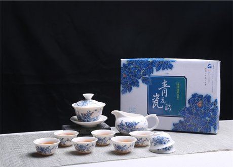 青花瓷茶具套装礼盒，家用白瓷功夫茶具
