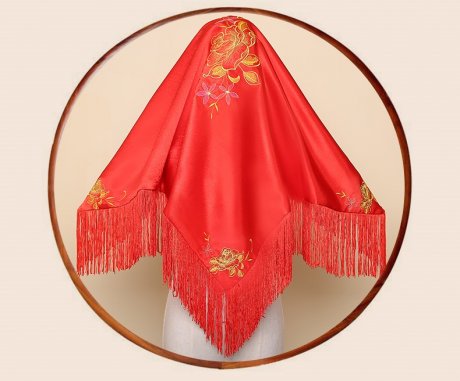 繁缕中式头饰红盖头，唯美流苏刺绣新娘盖头