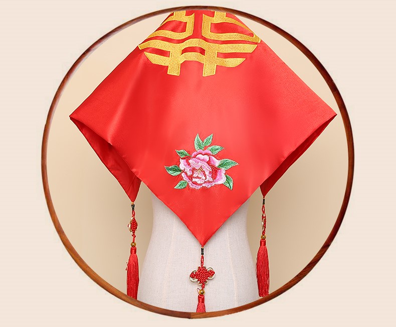 花蔺中式新娘头饰红盖头，唯美中国结喜帕新娘