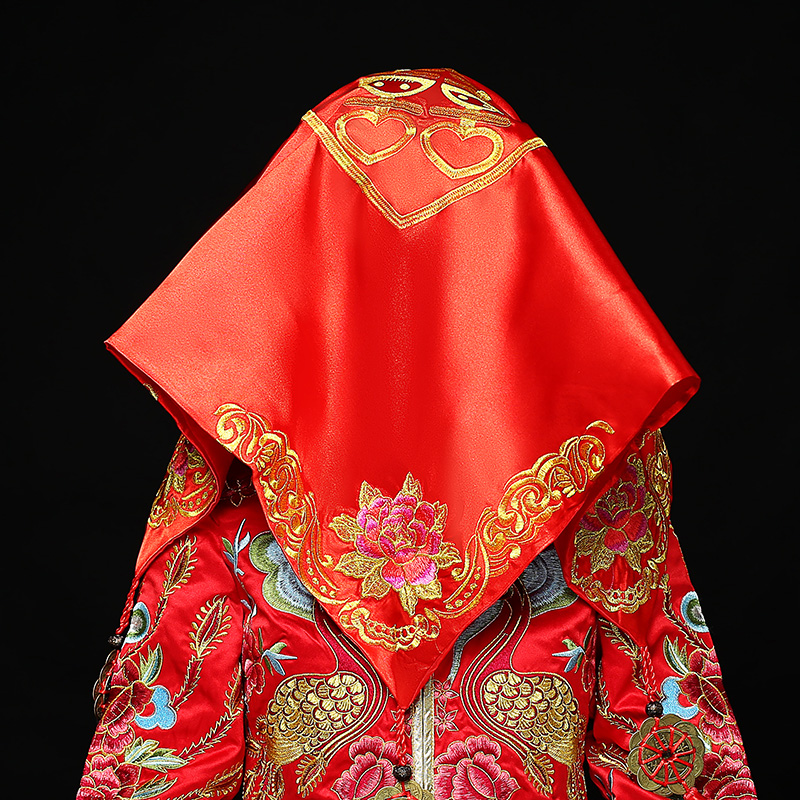 五款精美的新娘结婚红盖头，中式刺绣喜帕盖头