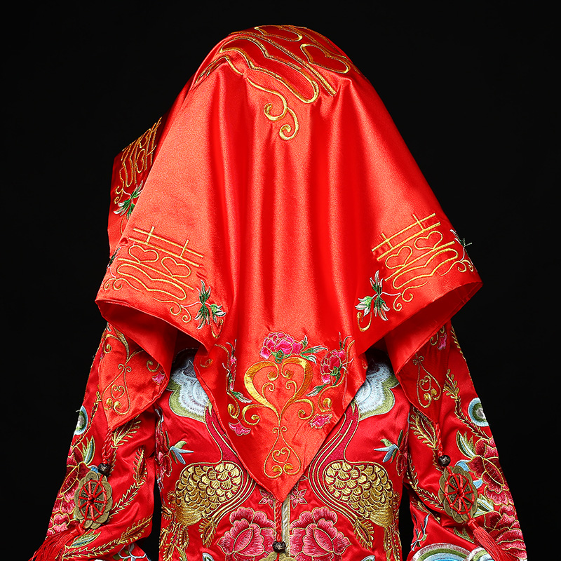 五款精美的新娘结婚红盖头，中式刺绣喜帕盖头