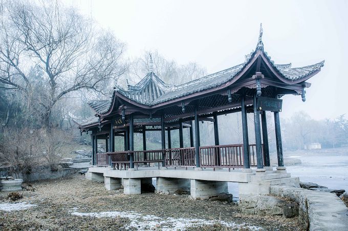 北京陶然亭冬日雪景意境