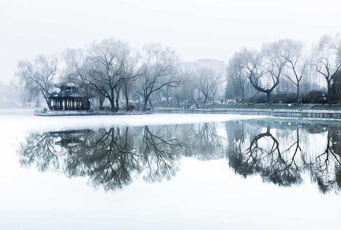 北京陶然亭冬日雪景意境