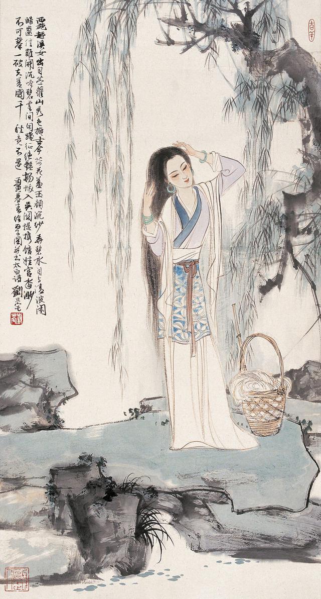 刘旦宅仕女图，画美人美浅墨绘