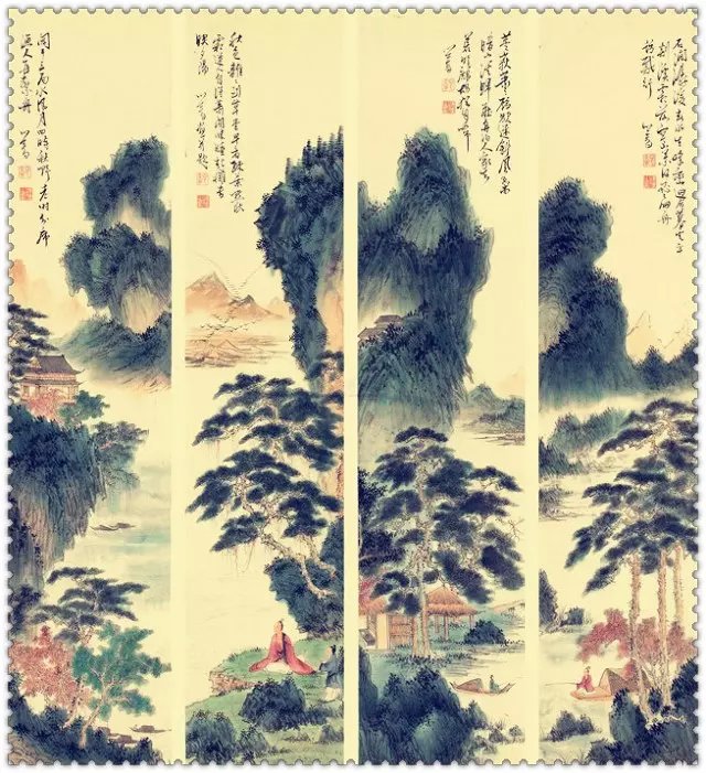 水墨四条屏山水花鸟国画欣赏（一）