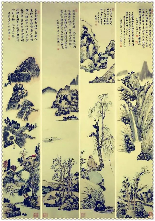 水墨四条屏山水花鸟国画欣赏（二）